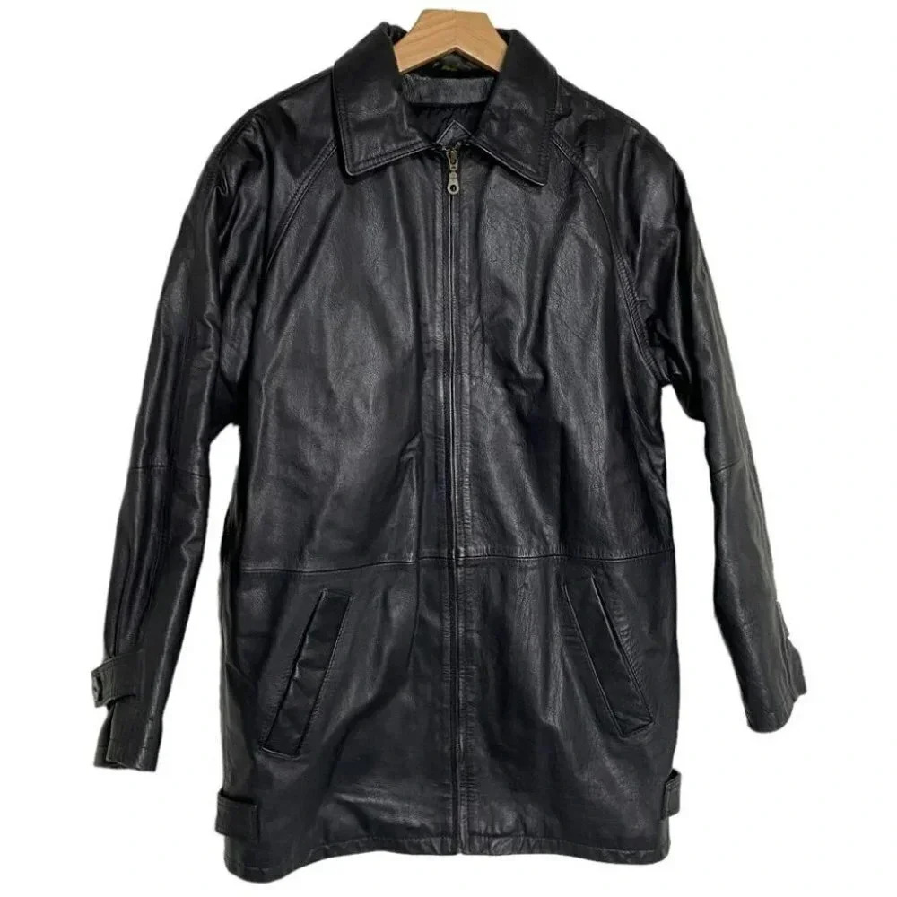 Phase 2 Vintage 90's Mens S‎ black leather lined jacket